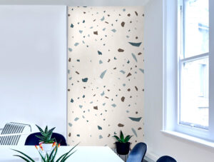 מדבקת טפט - עיצוב טרצו צבעוני חום כחול לבן