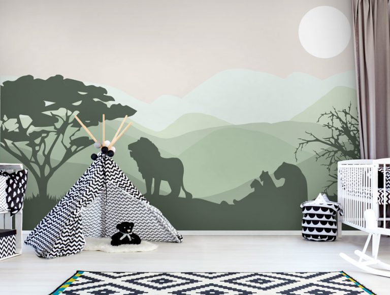 טפט - נוף הרים ואריות ירוק