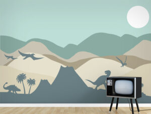 טפט - דינוזאורים והר געש חום טורקיז