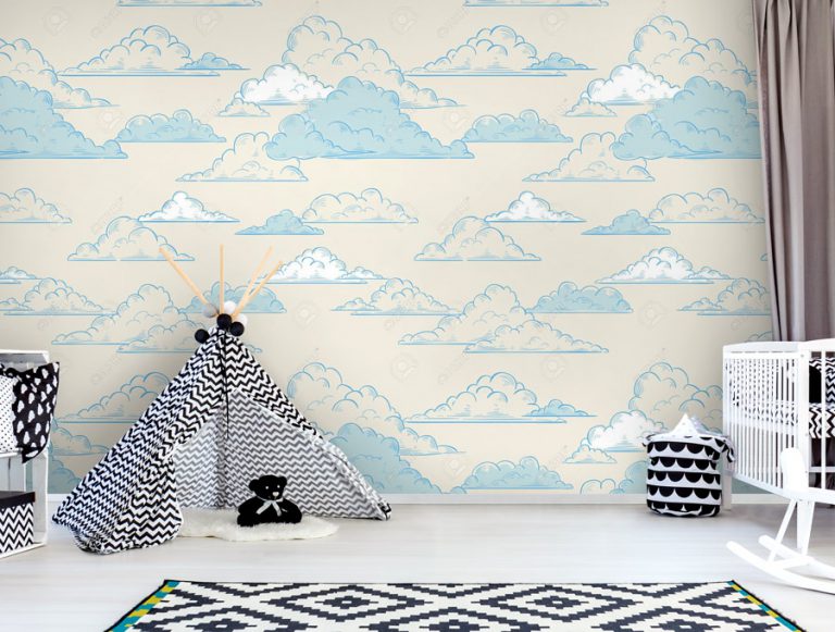 טפט - עננים מצוירים בכחול