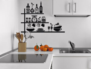מדבקת קיר - מדפים מעוצבים למטבח