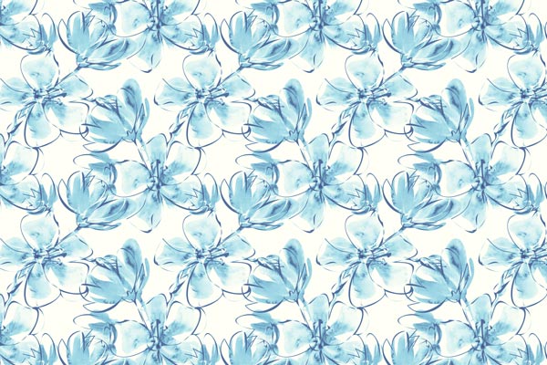 טפט -  פרחים ססגוניים מאויירים כחול