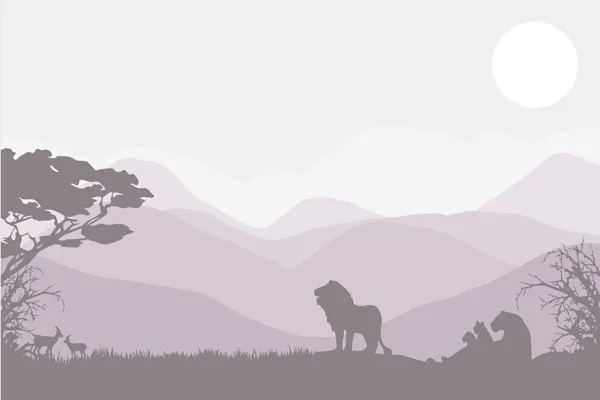 מדבקת טפט - נוף הרים ואריות ורוד