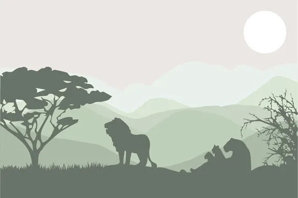 טפט - נוף הרים ואריות ירוק