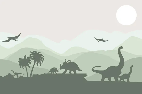 טפט - נוף הרים ודינוזאורים ירוק