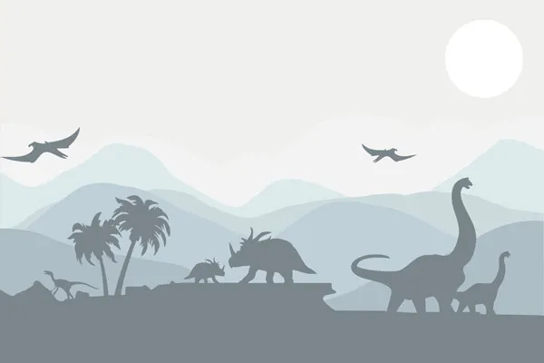 טפט - נוף הרים ודינוזאורים כחול