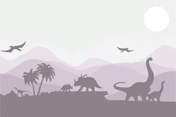 טפט - נוף הרים ודינוזאורים ורוד