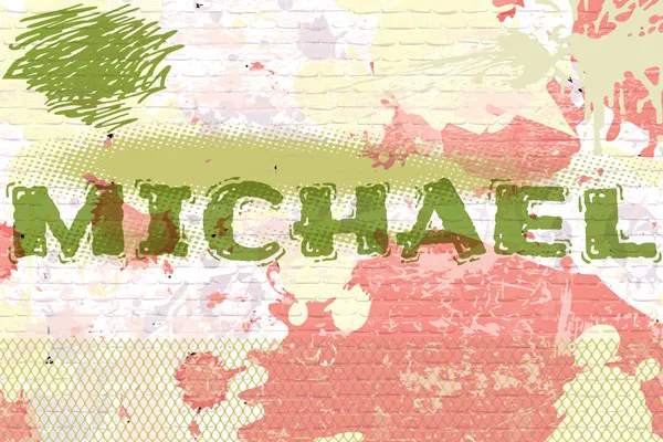 טפט - קיר בריקים עם גרפיטי ושם לבחירה - ירוק אדום