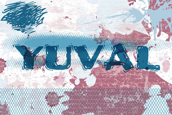 טפט - קיר בריקים עם גרפיטי ושם לבחירה - אדום כחול