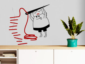 מדבקת קיר - טים השובב תופר את הקיר