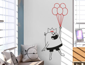 מדבקות קיר | טים השובב מרחף עם בלונים