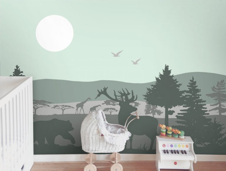 טפט | חיות היער באפור ירוק