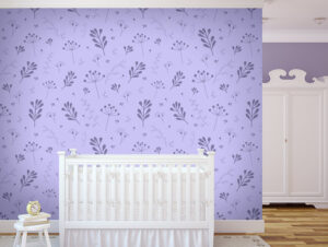 טפט | עלים פורחים לבנים על רקע סגול