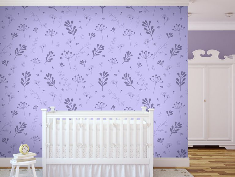 טפט | עלים פורחים לבנים על רקע סגול