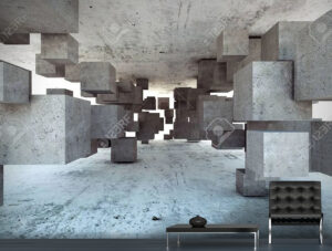 טפט | קוביות בטון מרחפות תלת מימד