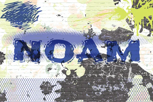 טפט - קיר בריקים עם גרפיטי ושם לבחירה - ירוק כחול