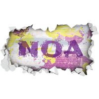 מדבקת קיר - שם פרטי בחור תלת מימדי בסגול צהוב