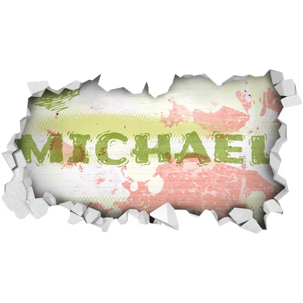 מדבקת קיר – שם פרטי בחור תלת מימדי בירוק ואדום