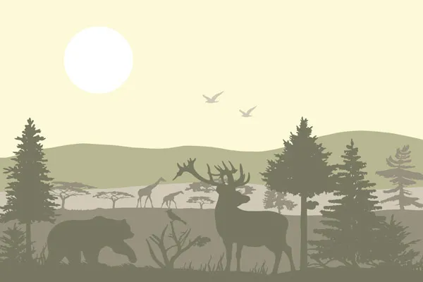 טפט | חיות היער בצבעי צהוב