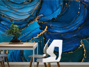 טפט | צורות שיש אבסטרקטי בזהב כחול ושחור