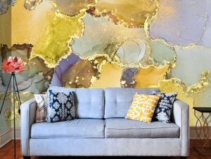 טפט | צורות שיש אבסטרקטי בצהוב סגלגל וזהב