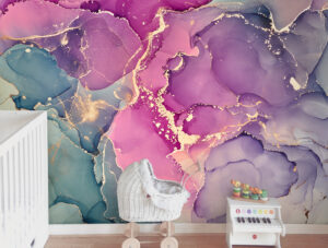 טפט | צורות שיש אבסטרקטי בסגול טורקיז וזהב