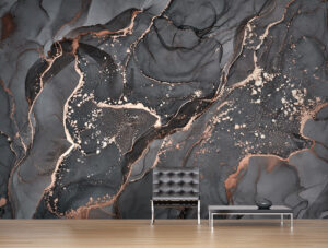 טפט | צורות שיש אבסטרקטי בזהב לבן ואפור כהה