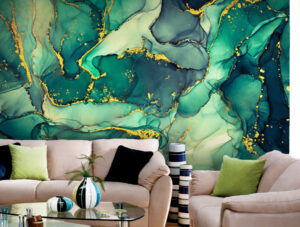 טפט | צורות שיש אבסטרקטי בצבעי ירוק וזהב