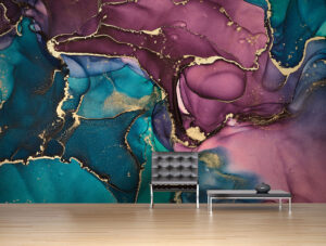 טפט | צורות שיש אבסטרקטי בצבעי שזיף וטורקיז