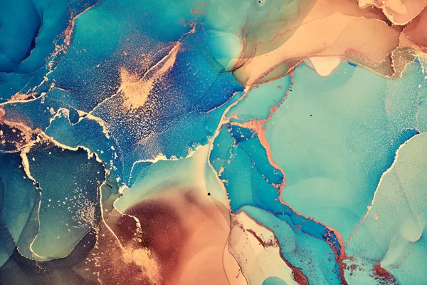 טפט | צורות שיש אבסטרקטי בכתום וירוק טורקיז