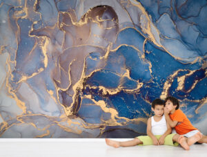 טפט | צורות שיש אבסטרקטי בצבעי גלים כחולים וצהוב