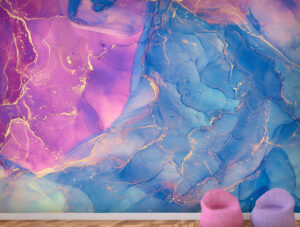 טפט | צורות שיש אבסטרקטי בצבעי מסטיק ורוד וכחול