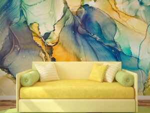 טפט | צורות שיש אבסטרקטי בצבעי צהוב וכחול ירקרק