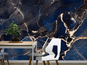 טפט | צורות שיש אבסטרקטי בצבעי כחול כהה ופסים בהירים