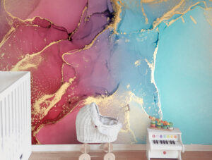 טפט | צורות שיש אבסטרקטי בצבעי תכלת ואדום