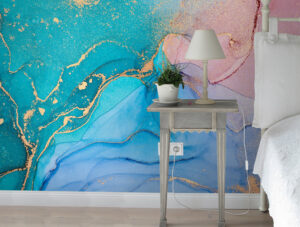 טפט | צורות שיש אבסטרקטי בצבעי ורוד כחול טורקיז