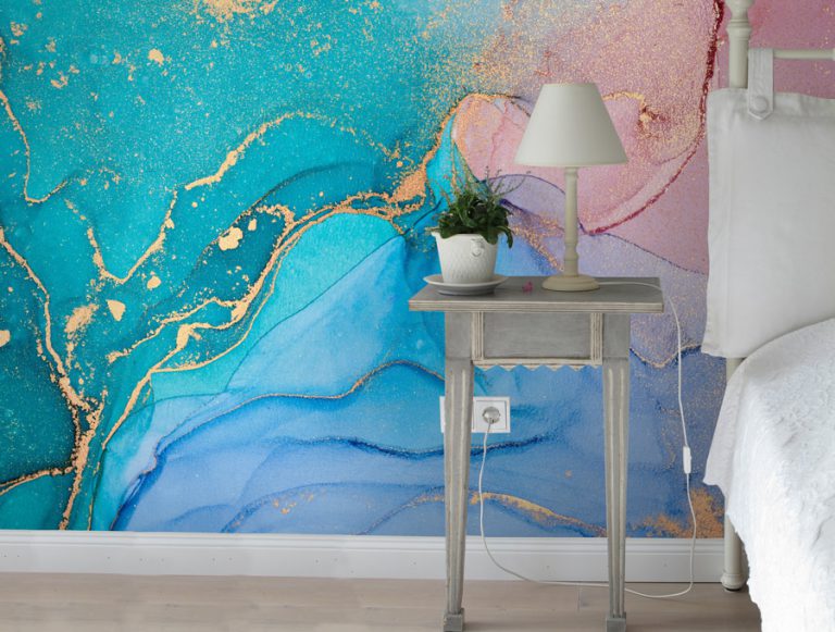 טפט | צורות שיש אבסטרקטי בצבעי ורוד כחול טורקיז