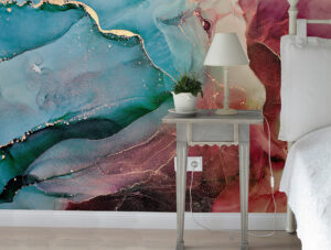 טפט | צורות שיש אבסטרקטי בבורדו וטורקיז