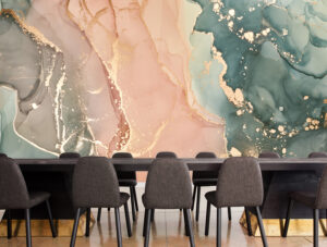 טפט | צורות שיש אבסטרקטי בצבעי ירוק וכתום