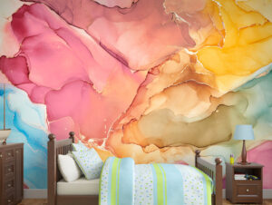 טפט | צורות שיש אבסטרקטי בגווני צהוב ואדום