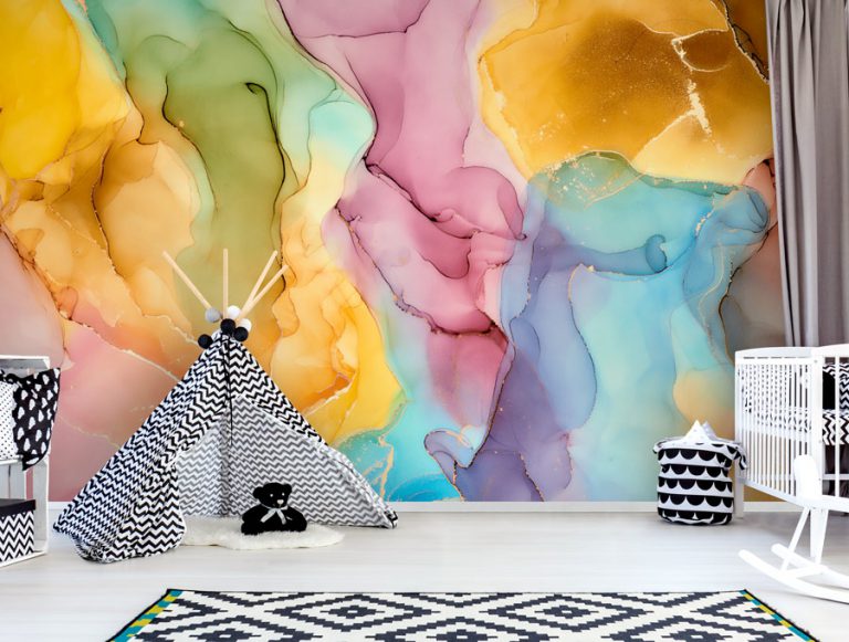 טפט | צורות שיש אבסטרקטי בגוונים זוהרים של הקשת