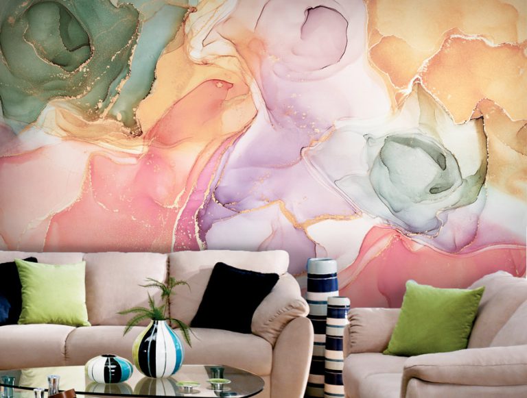 טפט | צורות שיש אבסטרקטי בצבעי ורוד וצהוב דהוי