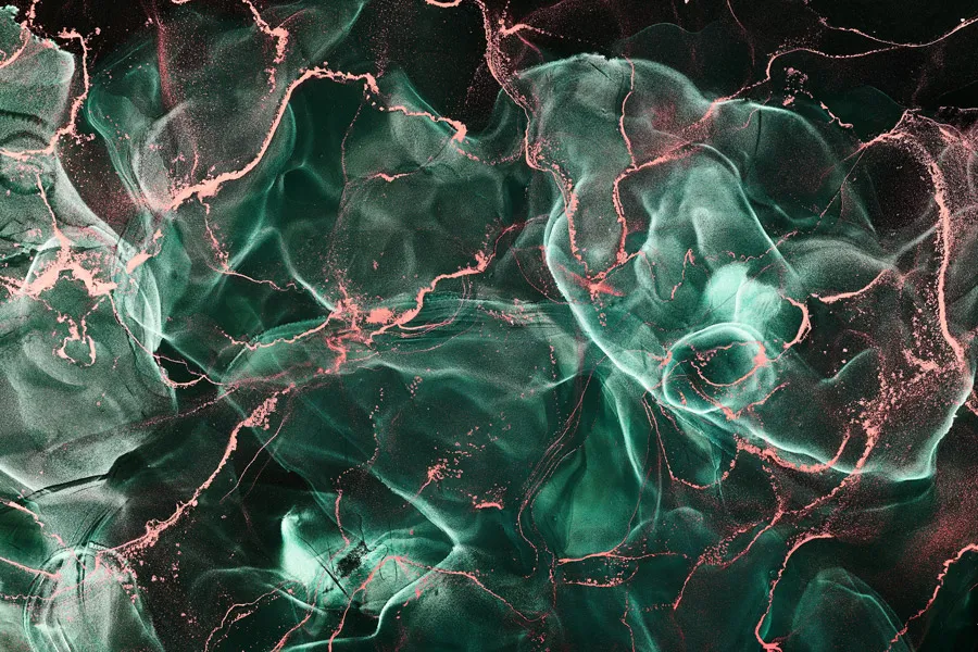 טפט | צורות עשן שיש אבסטרקטי בשחור ירקרק וכתום