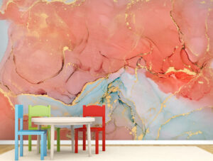 טפט | צורות שיש אבסטרקטי בצבע כתום ורדרד וטורקיז בהיר