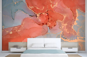 טפט | צורות שיש אבסטרקטי בצבע כתום כהה וטורקיז