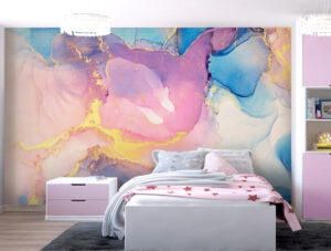 טפט | צורות שיש אבסטרקטי בצבעי ורוד צהוב ותכלת