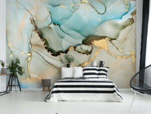 טפט | צורות שיש אבסטרקטי בגווני ירוק וטורקיז