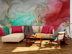 טפט | צורות שיש אבסטרקטי בגווני אדום אפור וטורקיז