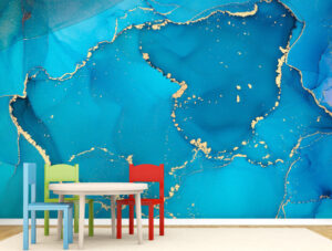 טפט | צורות שיש אבסטרקטי בצבע כחול ונקודות זהב