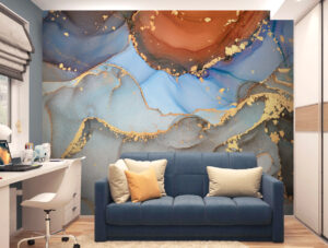 טפט | צורות שיש אבסטרקטי בצבע אפור תכלת וכתום